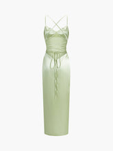 Criss Cross Tied Slit Satin Midi Dress